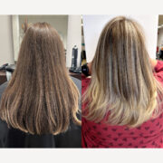 Diese dezente Blonde Balayage verleiht dem Haar natürliche Eleganz. Durch geschicktes Auftragen der Farbe entstehen subtile Highlights und Schattierungen, die Dimension und Lebendigkeit verleihen. Zusätzlich wurden am Oberkopf Akzente gesetzt, die die Konturen sanft betonen. Das Ergebnis ist ein natürlicher Look, der subtile Kontraste und dezente Spannung bietet.