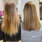 Eine Blond-Transformation mit fein gewebten Strähnen und Tönung. Durch kunstvolle, fein gewebte Strähnen in dezentem Blond wurde dem Haar eine natürliche Dimension verliehen. Eine anschließende Tönung verleiht dem Look eine zusätzliche Tiefe und Brillanz. Das Ergebnis ist ein harmonischer Mix aus Farbe und Textur, der das Haar lebendig und gesund wirken lässt.