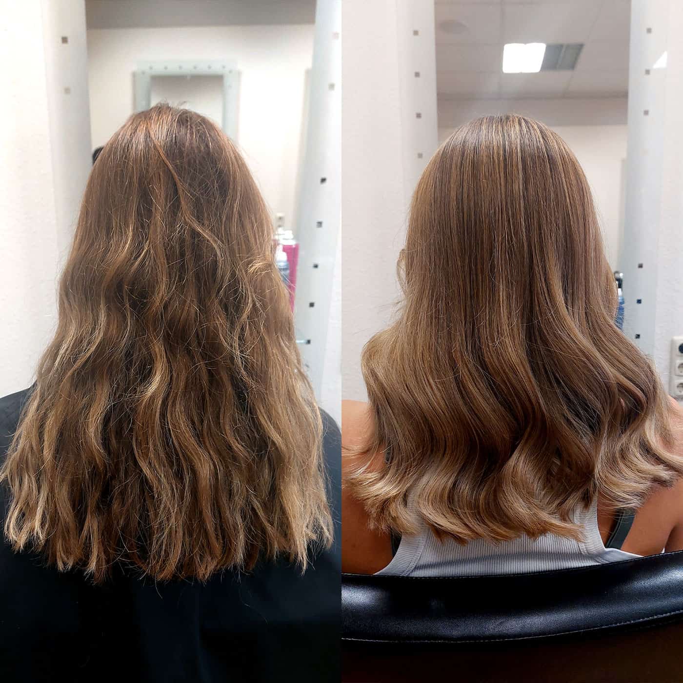 Diese handgemalte, natürliche Balayage-Behandlung wurde mit unserer schonenden Special Lift Farbe in einem hellblond-violetten Farbton kreiert. Diese exquisite Technik erzeugt einen sanften Übergang zwischen den Nuancen, wobei die Farbtöne nahtlos miteinander verschmelzen. Die besondere Schonung der Haare während des Prozesses gewährleistet eine atemberaubende Farbgebung.
