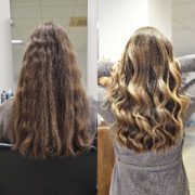 Diese Balayage wurde mit Oxycur Bondierung durchgeführt, um dem Haar eine sanfte und gleichmäßige Aufhellung zu verleihen. Als elegante Veredelung erhielt das Haar ein Glossing in Saharablond Hellbeige, das dem Farbton zusätzliche Tiefe und einen luxuriösen Glanz verleiht. Die Kombination aus dieser speziellen Technik und dem feinen Glossing schafft einen harmonischen, warmen Look mit subtilen Nuancen.